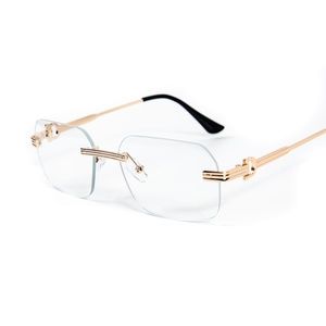 Mens Vintage Retro Gold Wire Frame Rimless Clear Lens Fashion Glasses